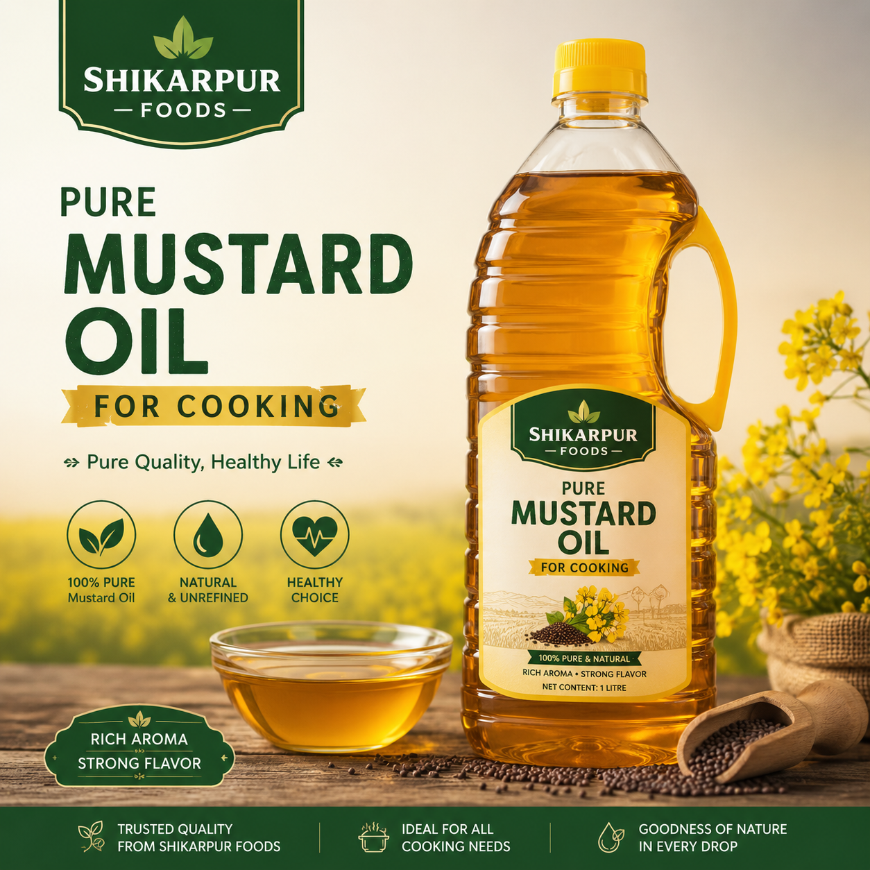 Pure Mustard Oil for (Cooking - Pickles - Massage)