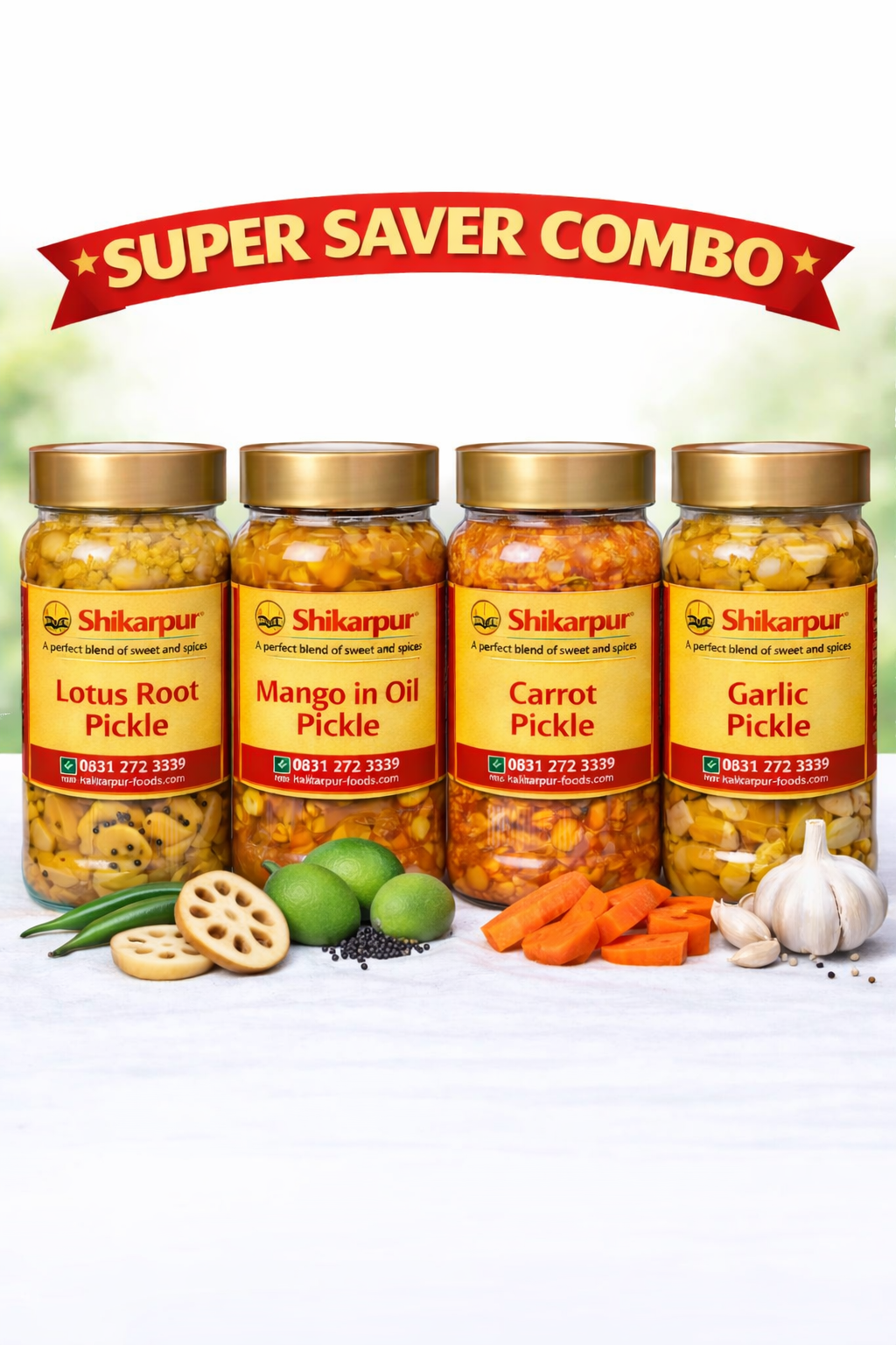 Super 4 ~ Lotus root pickle ~ Mango oil pickle ~ Carrot pickle ~ Garlic pickle