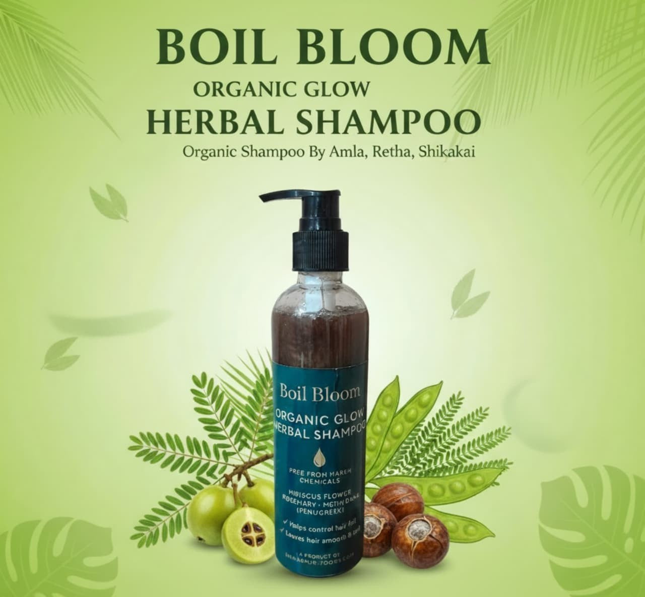 Boil Bloom Organic Glow Herbal Shampoo – Amla, Reetha & Shikakai