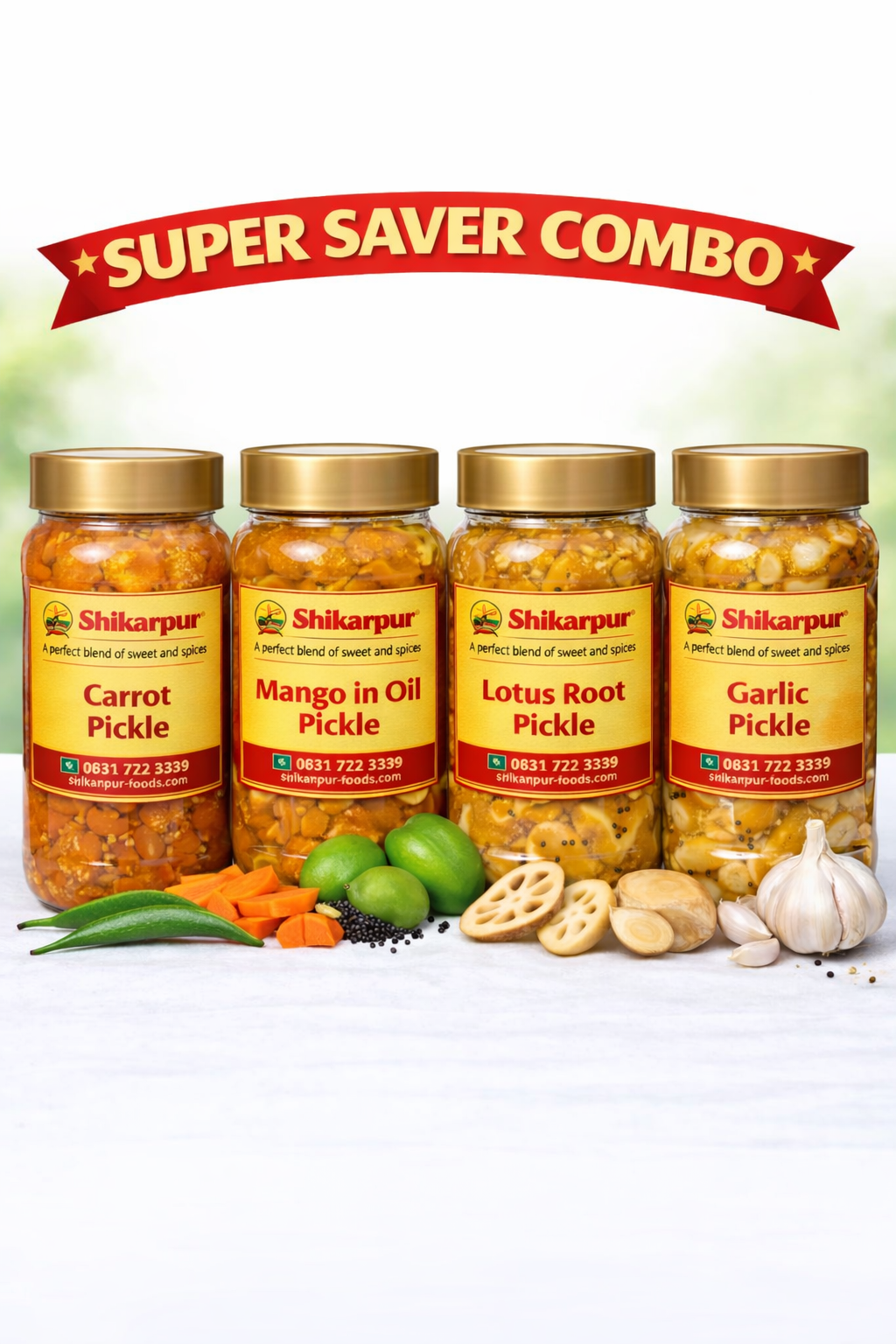Super 4 ~ Carrot pickle ~ Mango oil pickle ~ Lotus root pickle ~ Garlic pickle