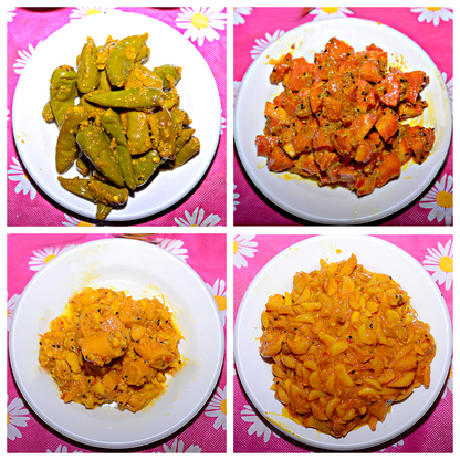 Super 4 ~ Green chilli pickle ~ Carrot pickle ~ Lotus root pickle ~ Garlic pickle